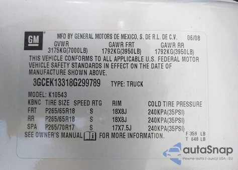 2008 Chevrolet Silverado 1500 Lt1 from USA, damaged, VIN 3GCEK13318G299789